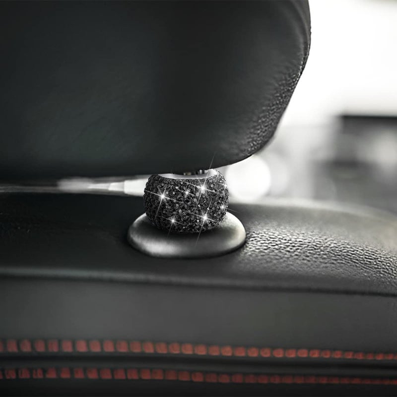 BELOMI 4 Pack Car Headrest Collars  Bling Car Head Rest Collars Rings Decor  Rhinestone Car Head Rest Collars  Diamond Interior Car Seat Accessory (Black) - Image 3